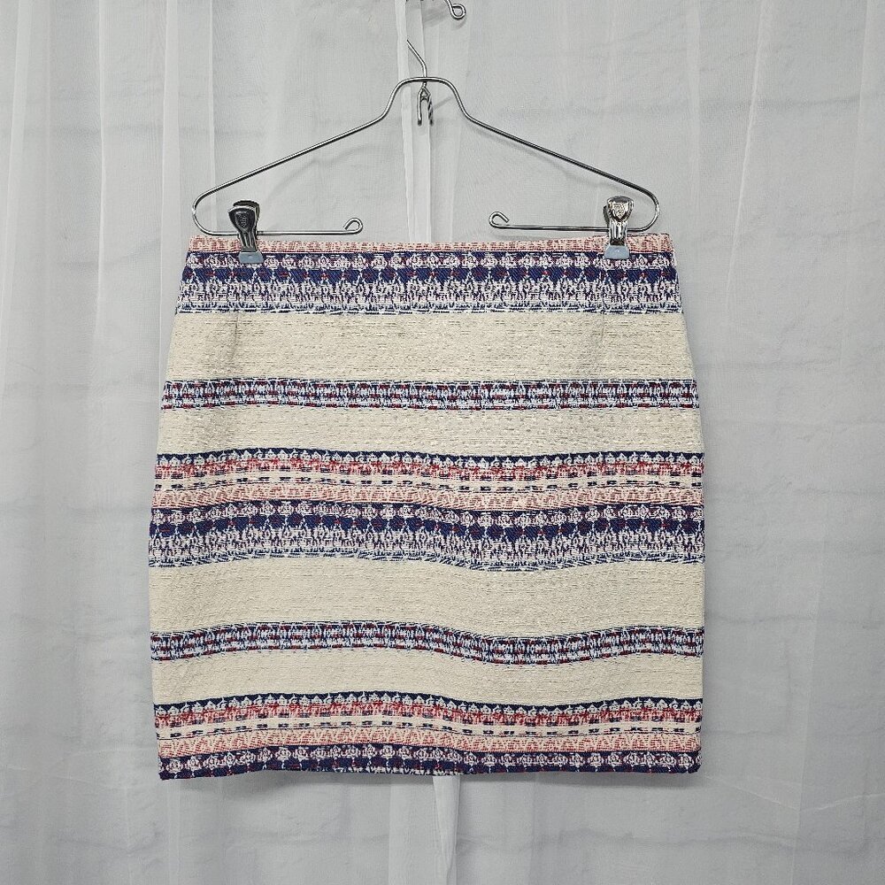 Katherine Barclay Cream Blue Tweed Tapestry Mini Skirt Striped Boho Retro 8
